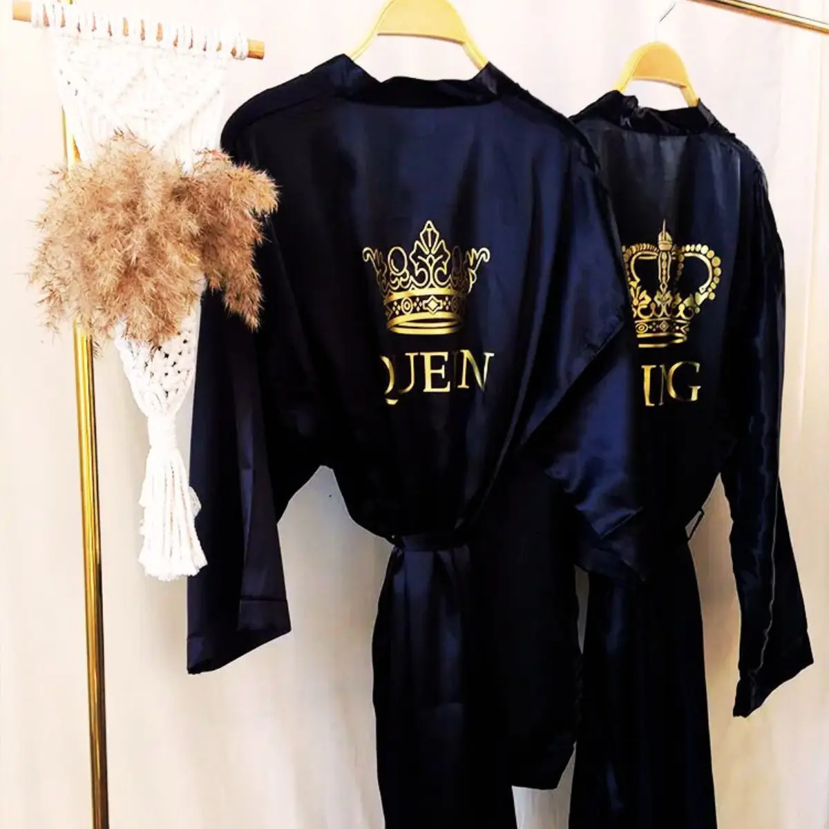 Satin Black King & Queen Bathrobes - Image 3
